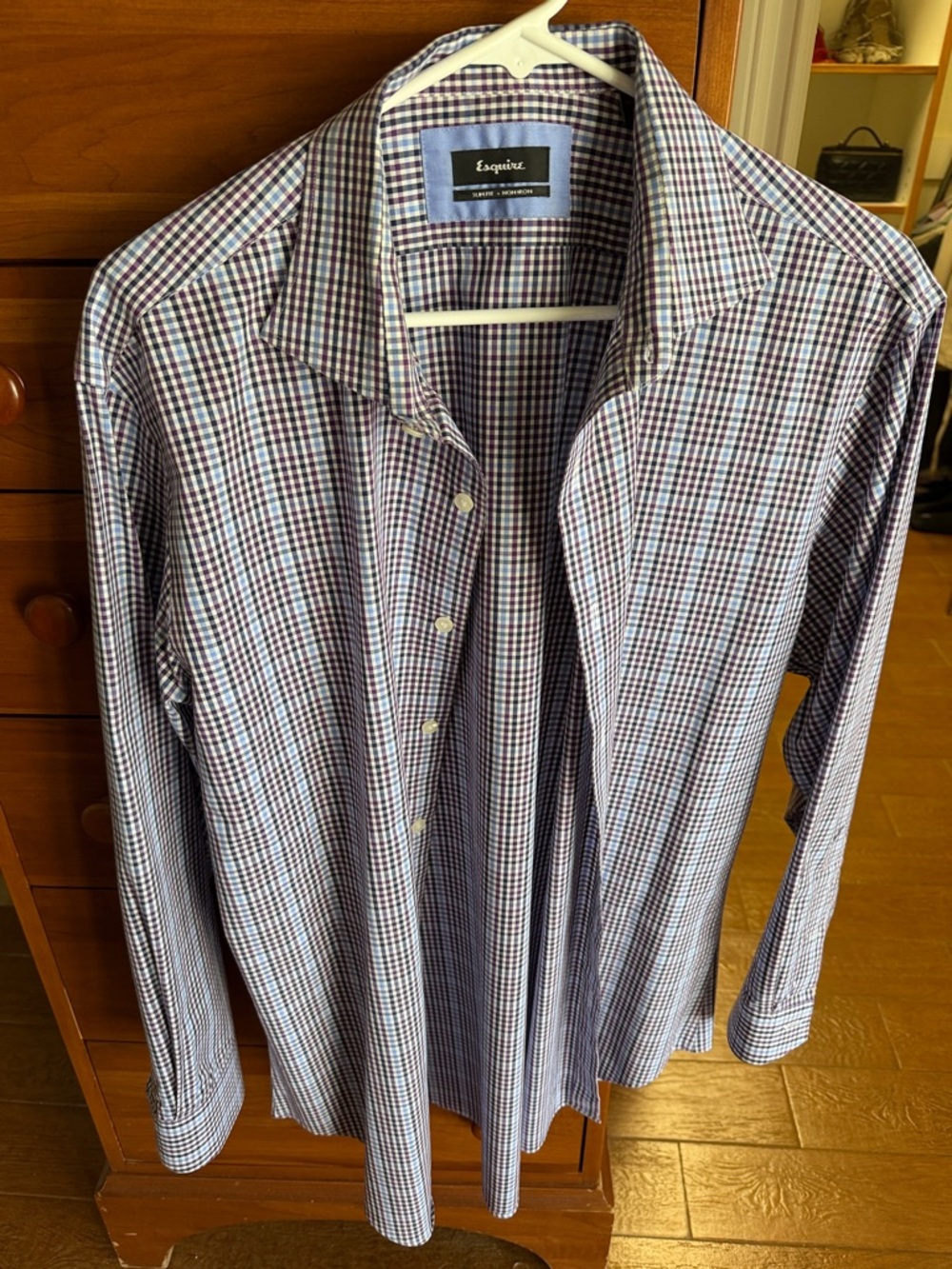Men's Blue and White Checked Dress Shirt